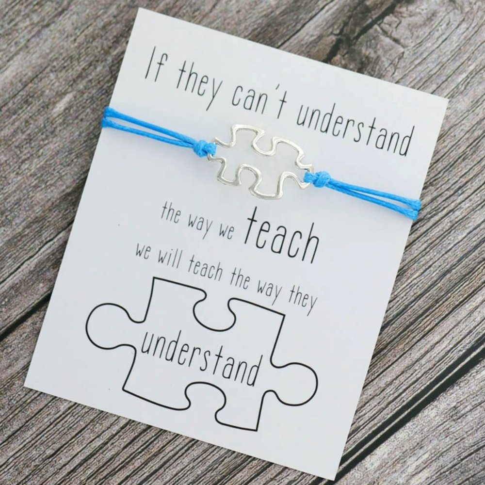 *Autism Puzzle Blue Silver Bracelet